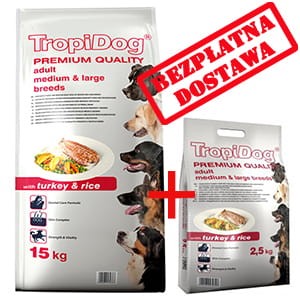 TROPIDOG PREMIUM ADULT M&L -TURKEY & RICE 12+2,5kg