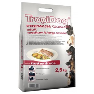 TROPIDOG PREMIUM ADULT M&L -TURKEY & RICE 2,5kg 
