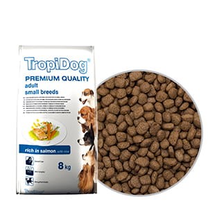 TROPIDOG PREMIUM ADULT SMALL  BREEDS - SALMON & RICE 8kg 