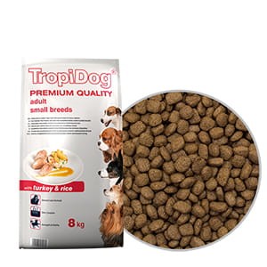 TROPIDOG PREMIUM ADULT SMALL  BREEDS - TURKEY & RICE 8kg