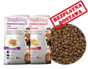 TROPIDOG PREMIUM ADULT SMALL  BREEDS - LAMB & RICE 8kg + TURKEY & RICE 8kg