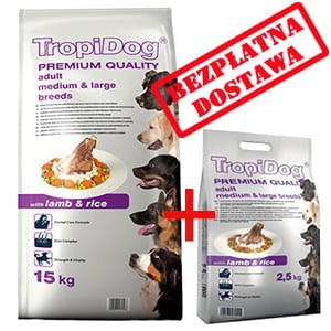 TROPIDOG PREMIUM  ADULT M&L - LAMB & RICE 12+2,5kg