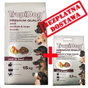TROPIDOG PREMIUM  ADULT M&L - BEEF & RICE 12+2,5kg