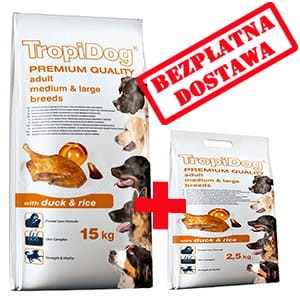 TROPIDOG PREMIUM  ADULT M&L - DUCK & RICE 12+2,5kg